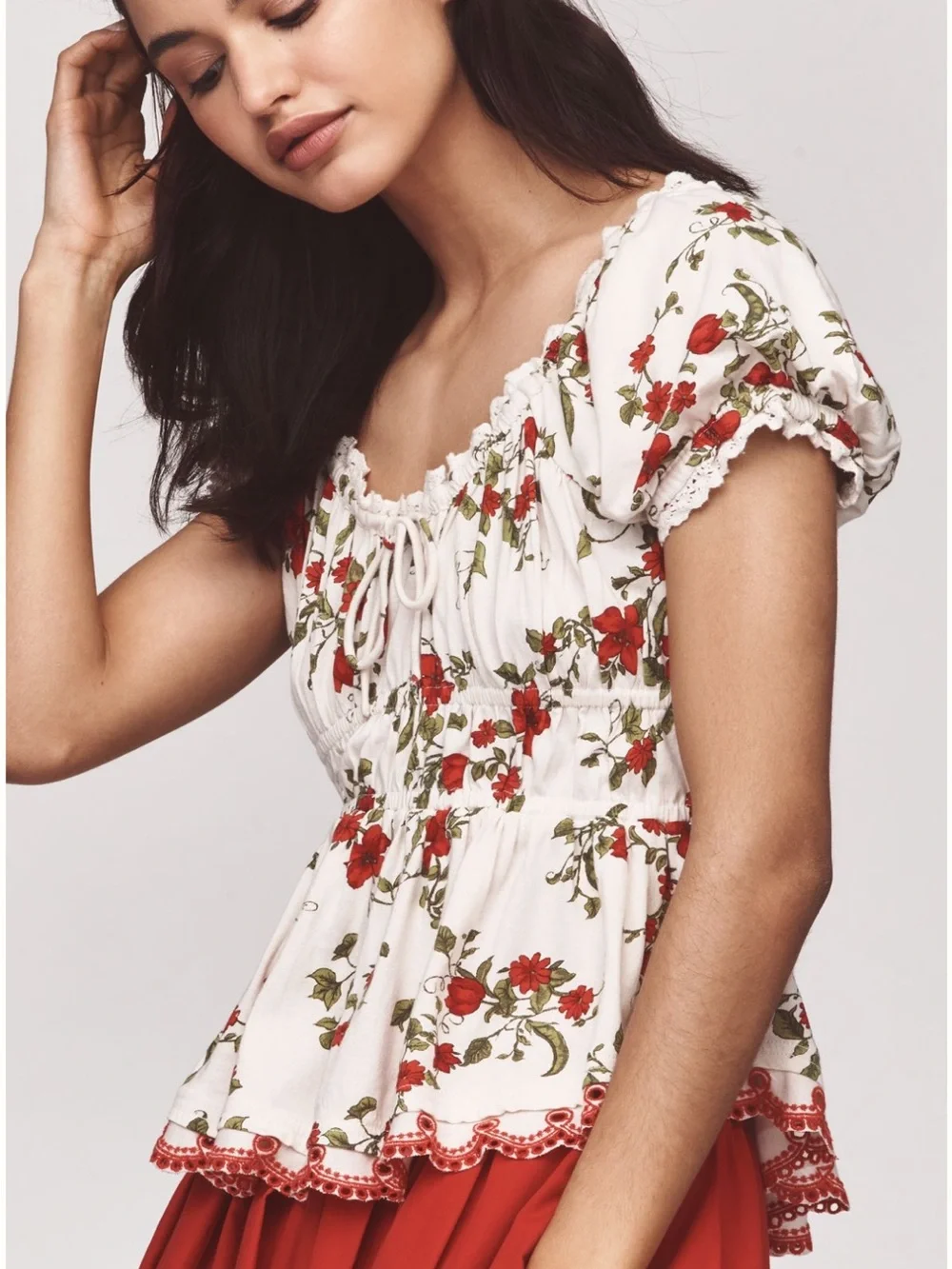 Anthropologie Maeve short-sleeved sweetheart neck peplum top